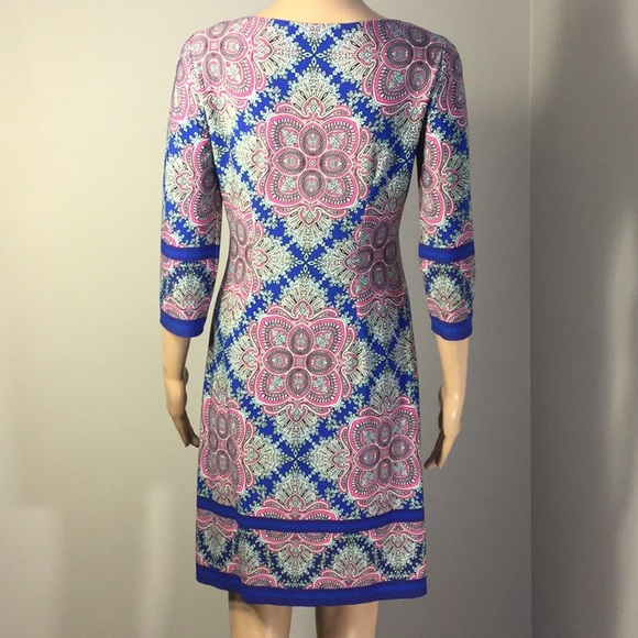 WISP PETITES 3/4-SLV STRETCHY PAISLEY SHIFT DRESS - Picture 5 of 10